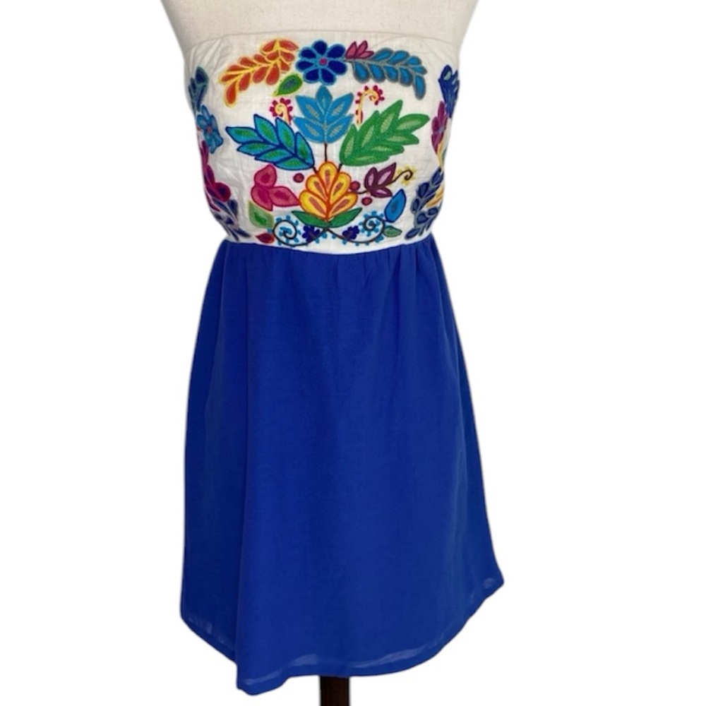 Judith March strapless embroidered floral mini dress, size small